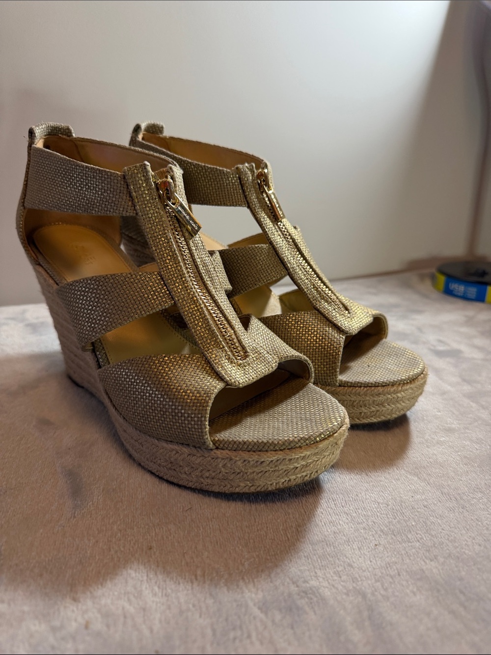 Michael Kors Wedge Espadrille Sandals in Metallic Beige - Women